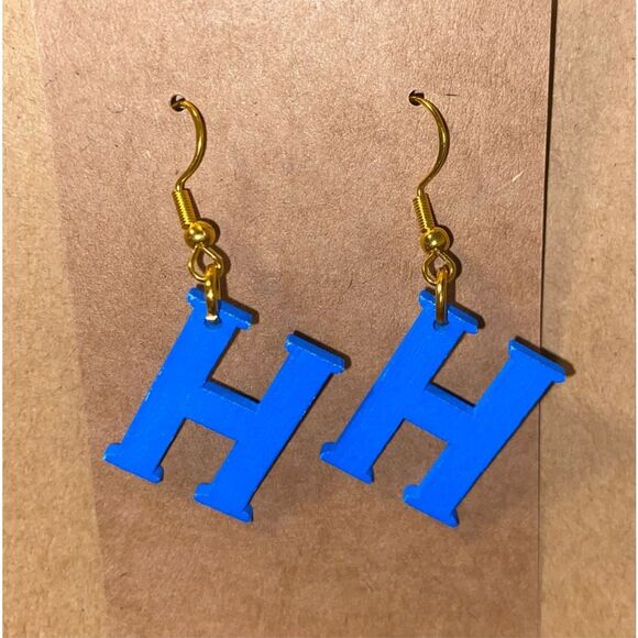 ☀️3/$12☀️ Letter “H” Earrings with Sterling Silver Hooks. (Blue) - Picture 1 of 3